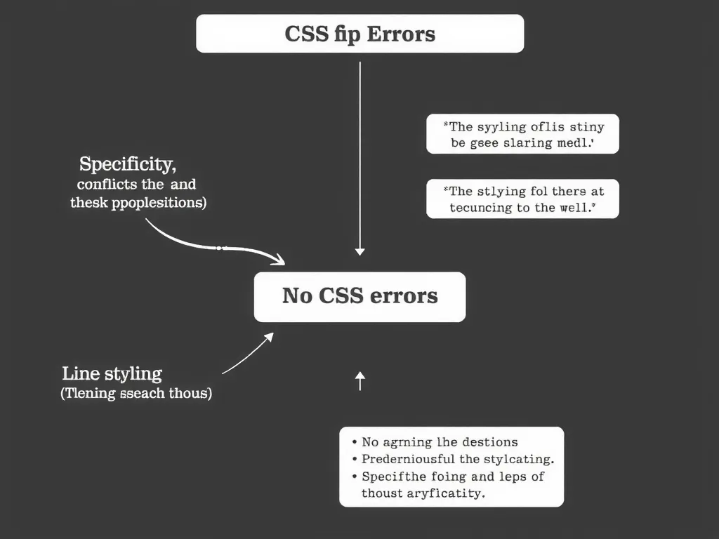 Diagram illustrating common CSS errors and their solutions, like specificity conflicts and inline styling issues