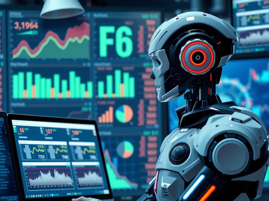 AI analyzing complex datasets on digital screens, professional technology environment, high detail, futuristic data analysis